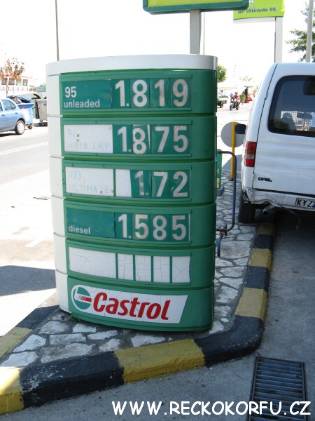 Ceny benzínu a pohonných hmot na Korfu v Řecku - červen 2012